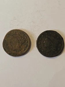 1838 And 1844 Large Cent.  DAMAGED Circulated.   SHIPS FREE 759 - Picture 1 of 7