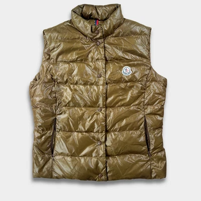 Moncler Down Puffer Vest Size 2 Brown Nylon Lightweight Quilted Sleeveless - Image 1 of 4