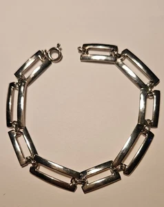 Sterling Silver 925 Rectangular Link Panel Bracelet ATI Thailand - Picture 1 of 9