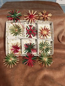 Set of 12 Straw Christmas Ornaments of Various Shapes Norwegian - Picture 1 of 9