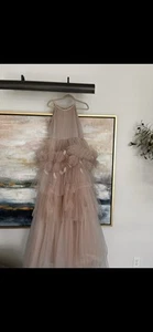 Mac Duggal Girls 20588 High Neck Tulle With Feather Detail Rose Dress, Size 12 - Picture 1 of 3