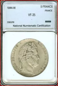 France 5 Francs 0.900 Silver coin 1844 W VF KM#749 Louis Philippe I French - Picture 1 of 2