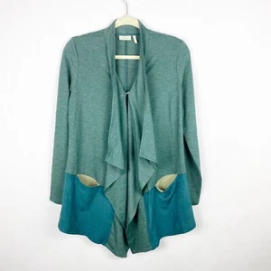 Logo Lounge French Terry Waterfall Cardigan Faux Suede Hem Green Size Small - Picture 1 of 6