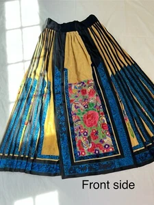 AntiqueChinese Women’s Embroidered Yellow Silk Pleated Skirt LATE QING DYNASTY - Picture 1 of 11