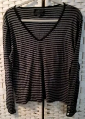 Blusa Ralph Lauren Negra Plateada Rayas Metálicas Tejida con Botones Para Mujer Talla XL Foto 1 de 3