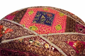40" Ind Embroidered Cushion Cover Cotton Pillow Case Patchwork Round Cover Throw - Picture 1 of 6