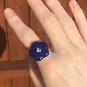 Silver Daisy Flower Ring Dark Blue Crystal Ring Gift Jewellery Trendy Adjustable - Picture 1 of 7