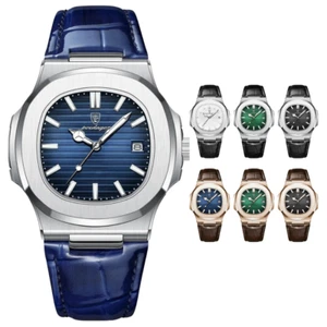 POEDAGAR Herren Armbanduhr Wasserdicht Leder Rund Quarzuhr Chronograph Geschenk - Bild 1 von 14