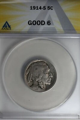 1914-S .05  ANACS  G 6  Buffalo Nickel, Indian Nickel, 5 Cent Piece - Image 1 of 2