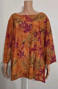 Susan Graver Style Blouse Top 3X Beige Liner Floral Sheer 3/4 Sleeves Pullover - Picture 1 of 19