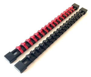 2 GOLIATH INDUSTRIAL 1/4" ABS MOUNTABLE RED/BLACK SOCKET RAILS HOLDERS ORGANIZER - Picture 1 of 1