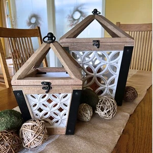 Autumn Alley Farmhouse Wooden Candle Lantern Set - Indoor Decorative Lantern Set - Picture 1 of 9