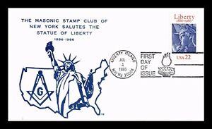 DR JIM STAMPS US STATUE OF LIBERTY CENTENNIAL FDC MASONIC THERMOGRAPHED COVER