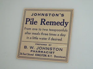 Antique B.W. Johnston's Pile Remedy Druggist label Kingston N.Y. Rondout - Picture 1 of 2
