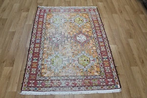 Antigua alfombra hecha a mano de seda kurda Soumak Kilim 145 x 110 cm - Imagen 1 de 12