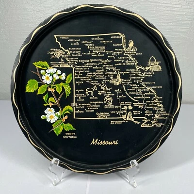 Bandeja de recuerdo vintage del estado de Missouri metal tostado negro viaje mapa de espino Foto 1 de 4