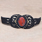 Macrame Red Bracelet Jasper Crystal Pendant Handmade Natural Thread Bohemian