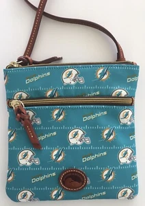 MIAMI DOLPHINS DOONEY & BOURKE DOUBLE ZIP TURQUOISE NFL WOMEN'S CROSSBODY RRR - Picture 1 of 9