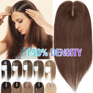 Topper Hairpiece Clip In Remy Human Hair Silk Top Toupee Wiglet 150% Density US - Picture 1 of 126