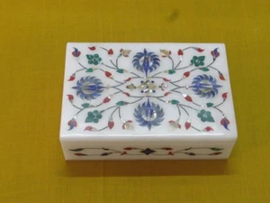 Marble Jewelry Box Pietra Dura Mutli Color Semi Precious Stone Handicraft - Picture 1 of 2