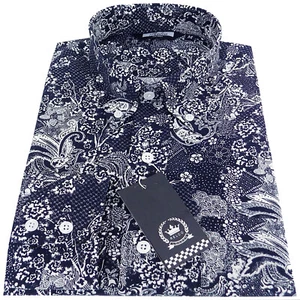 Camisa para hombre Relco azul cachemira floral manga larga cuello abotonado - Imagen 1 de 5