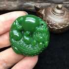 Natural Green jade chalcedony Pi Xiu pendant hand engraving Gold Silver