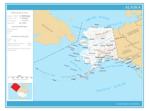 Mappa Stato dell'Alaska Stati Uniti d'America stampa fisica politica - Foto 1 di 2