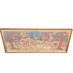TESSUTO INDIANO CON CORNICE MOLTO GRANDE LINO? ARAZZO QUADRO APPESO A PARETE 148cmx60cm - Foto 1 di 23