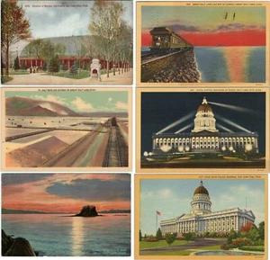 6 Vintage Salt Lake City Utah UT Postkarten Mormon Tabernacle Lake Kapitol Zug  - Bild 1 von 12