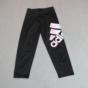 Adidas Leggings Girls Size 14 Black Cropped Pull On Logo Spell Out Yoga Fitness - Picture 1 of 11