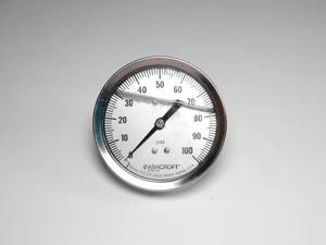 Ashcroft Manometer 0-100 PSI 1/4"NPT Rückanschluss Flüssigkeit gefüllt - Bild 1 von 6