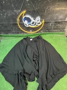 New York & Company Black Fringe Open Front Poncho Shawl Wrap Sweater One Size - Picture 1 of 4