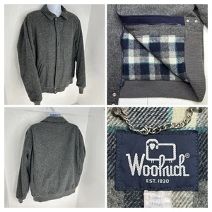 Vintage Woolrich Bomber Jacket Mens Large Long Gray Wool 90s Flannel Lined Heavy - Picture 1 of 16