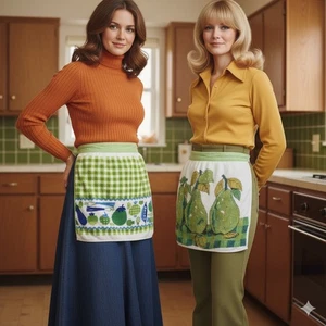 De Colección Lote 2 Delantales Vegetales Pera Verde Azul Paño Terry Cocina MCM 70s Mod - Imagen 1 de 10