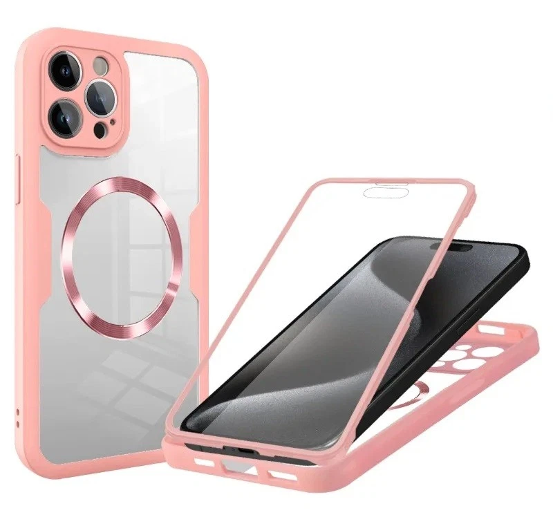 Cover Custodia iPhone 13 Pro Max Trasparente Rosa 360° con Bumper Silicone - Immagine 1 di 1