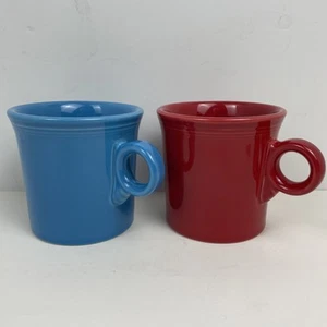 2 FIESTA WARE RING HANDLE COFFEE MUGS CUPS USA Red - Blue Homer Laughlin - Picture 1 of 10