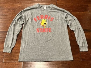 Ferris State Bulldogs Football Gray Yellow Mens Large Long Sleeve Logo T Shirt - Picture 1 of 11