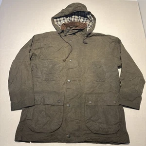 Mc Orvis Wax Jacket Mens Medium Khaki Green Hooded Country Shooting Cotton - Picture 1 of 18