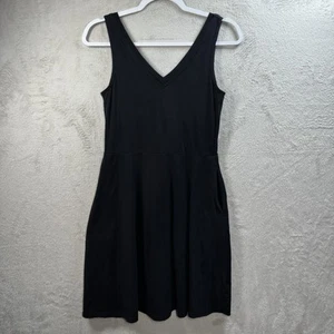 Pact Revive V-Neck Fit & Flare Dress Sleeveless Sz S Black Organic Cotton Pocket - Picture 1 of 9