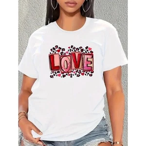 NEW Womens Valentines Day Tshirt LOVE Hearts Print Shirt Casual Top Size Large - Picture 1 of 1