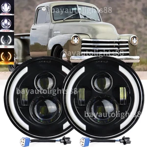 Fit Chevy Truck 3100 1935 1936 1937 1938-1960 7" Round Led Headlights DRL Turn - Bild 1 von 12