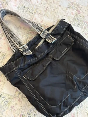 United Colors Of Benetton Black and Tan Tote Bag With Multiple Pockets - Image 1 of 4