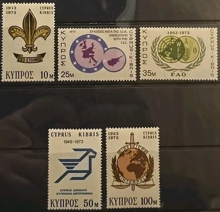 Conjunto Cyprus Scott 404-408 International Anniversaries & Events 1973 muito bom estado, sem marca de charneira - Imagem 1 de 1