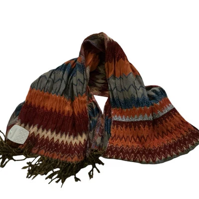 World Market Women’s Boho Hippie Scarf Multicolored Zig Zag With Fringes New - Image 1 of 4