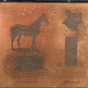 Vintage Printing Plate Copper Etching Horses on Pedestals N2601 - Picture 1 of 7