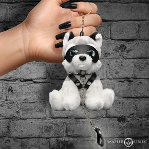 Bondage Dog Pup Keychain Mini Plush Husky Puppy BDSM Mask Spiked Collar Leash - Picture 1 of 6
