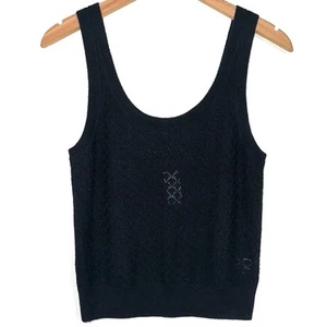 NWT Gap Black Cropped Pointelle Wool Blend Soft Sweater Tank Top Size Medium - Picture 1 of 10