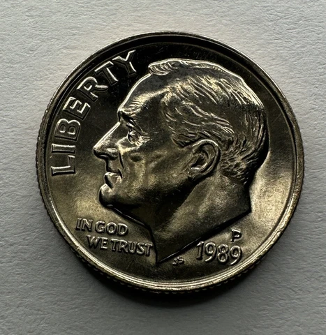 1989-P ROOSEVELT 10cent DIME from US Mint Set. Uncirculated and Untouched Cover