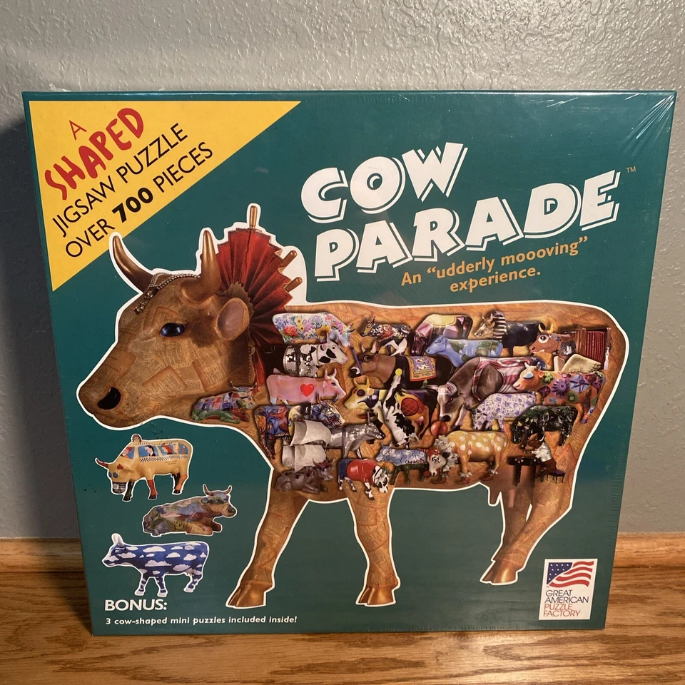 Complete Cow Parade Shaped Jigsaw Great American Puzzle Factory 700 PC 9802