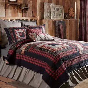 Cumberland King Log Cabin Patchwork Quilt Country Primitive Red Black - Picture 1 of 9